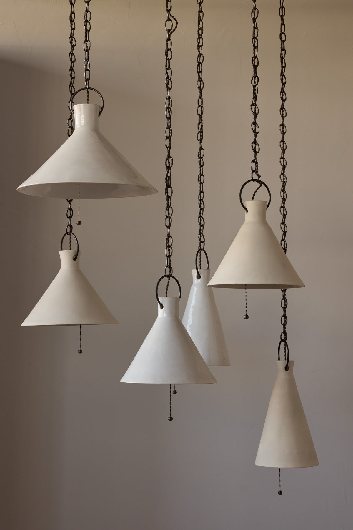 Large Ceramic Funnel Pendant in Sand