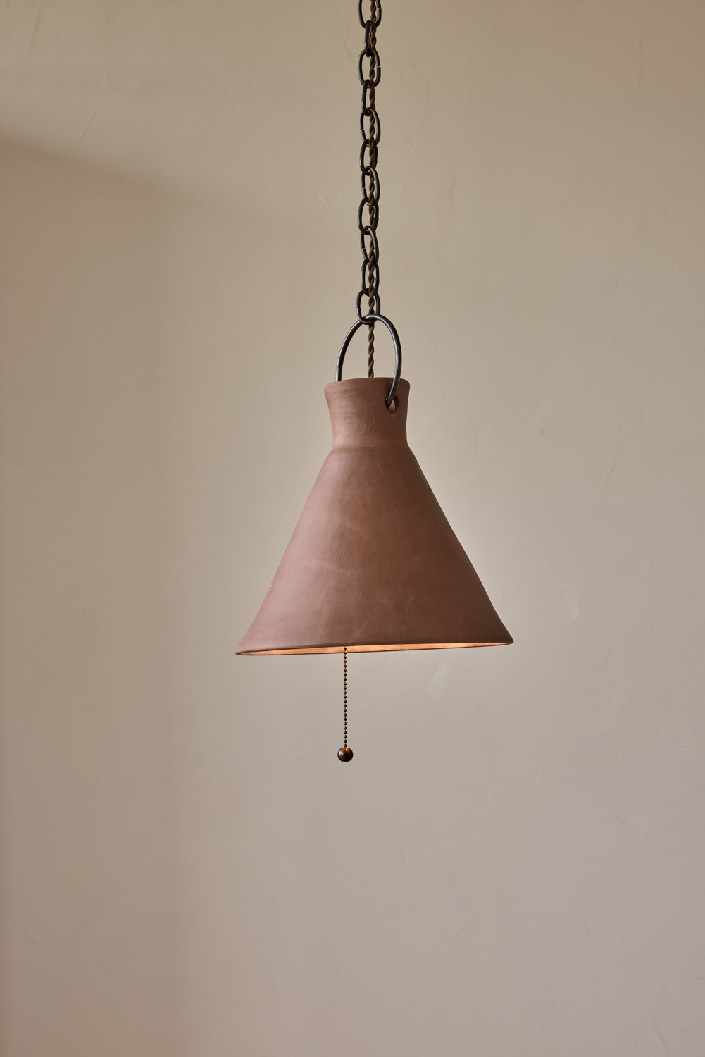 Large Ceramic Funnel Pendant in Mud
