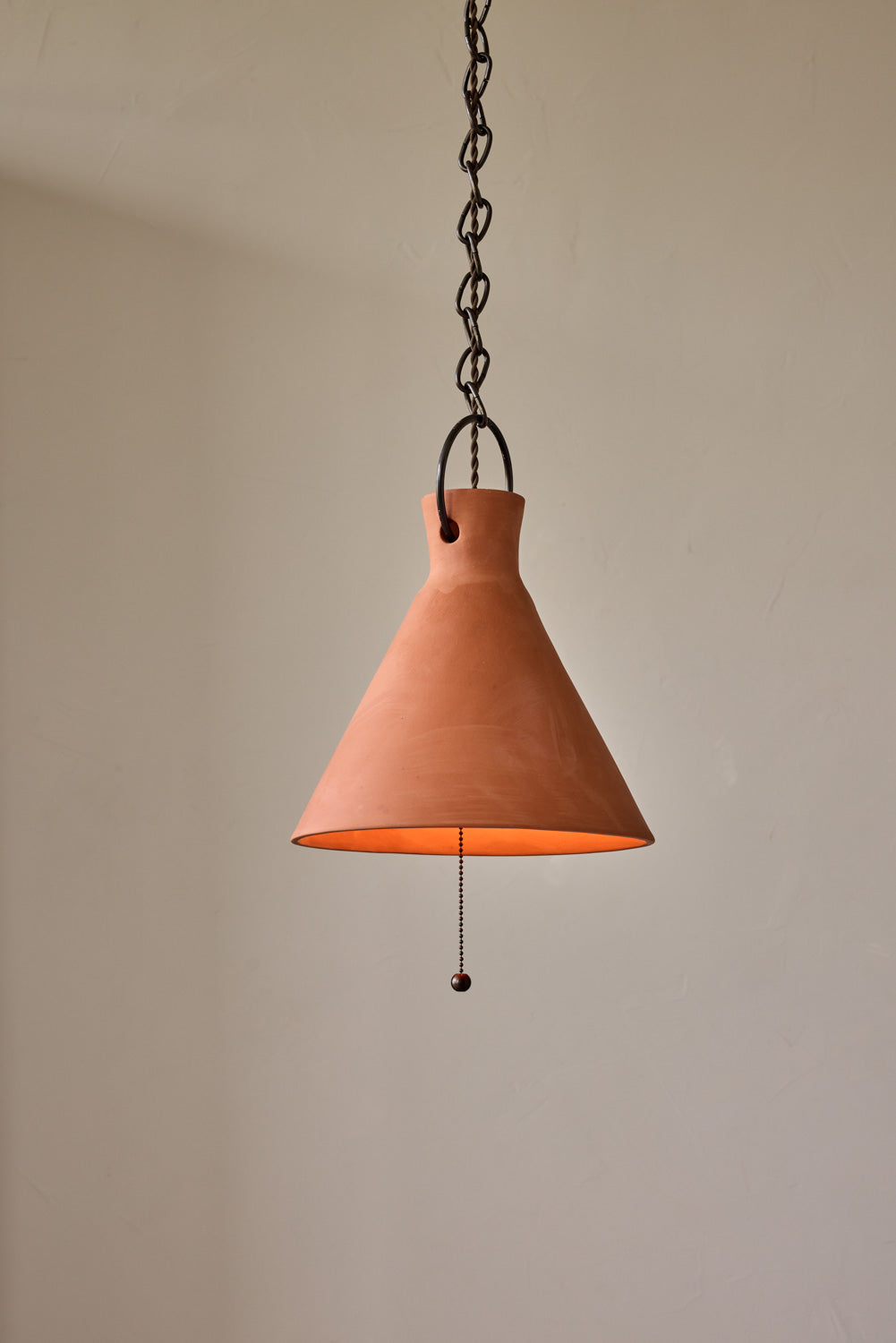 Large Ceramic Funnel Pendant in Terracotta