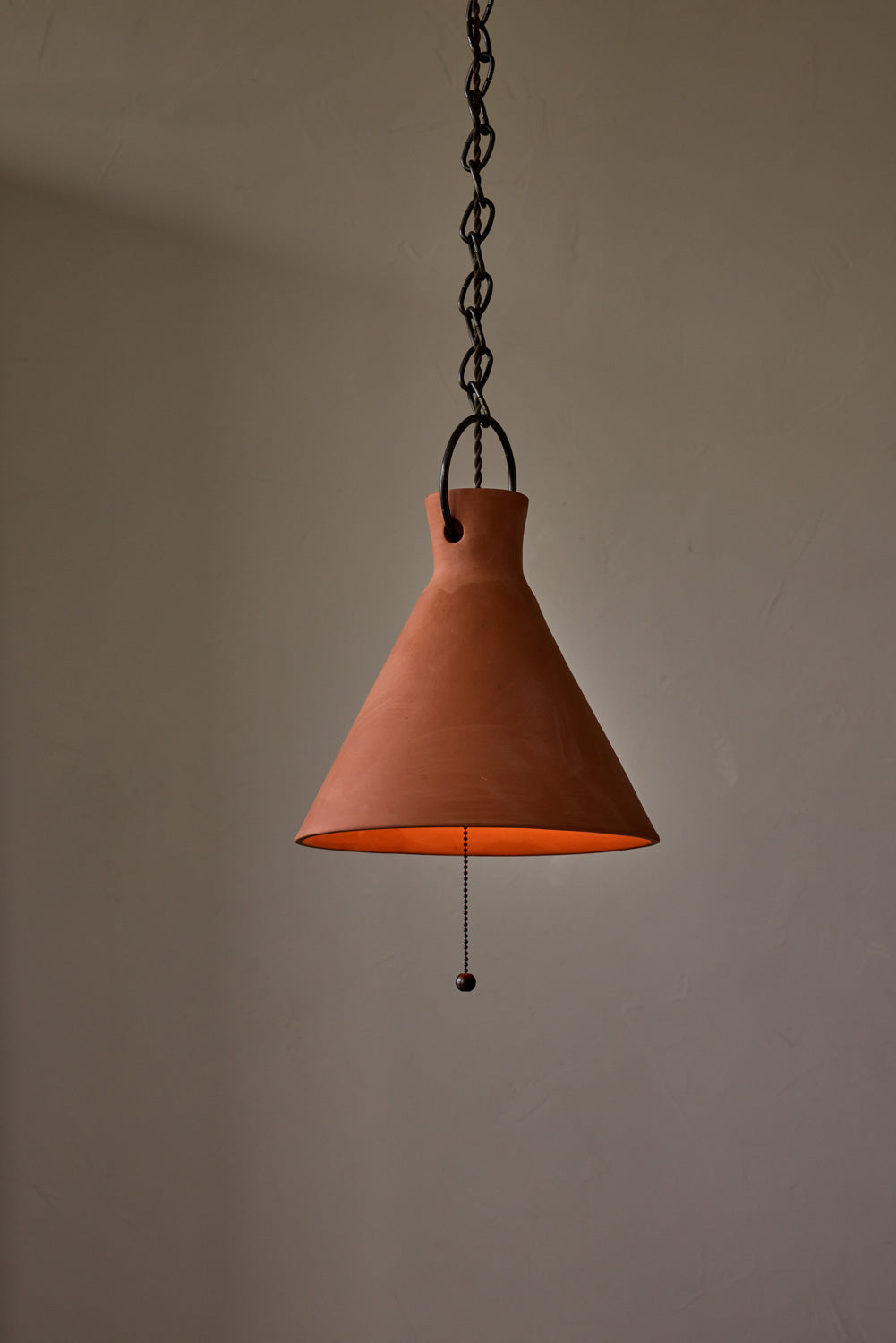Large Ceramic Funnel Pendant in Terracotta