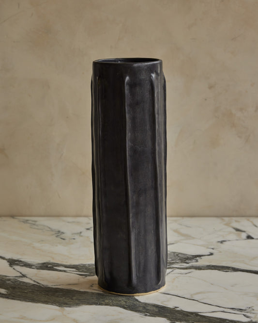 Hand Built Ceramic Column Vessel in Coal