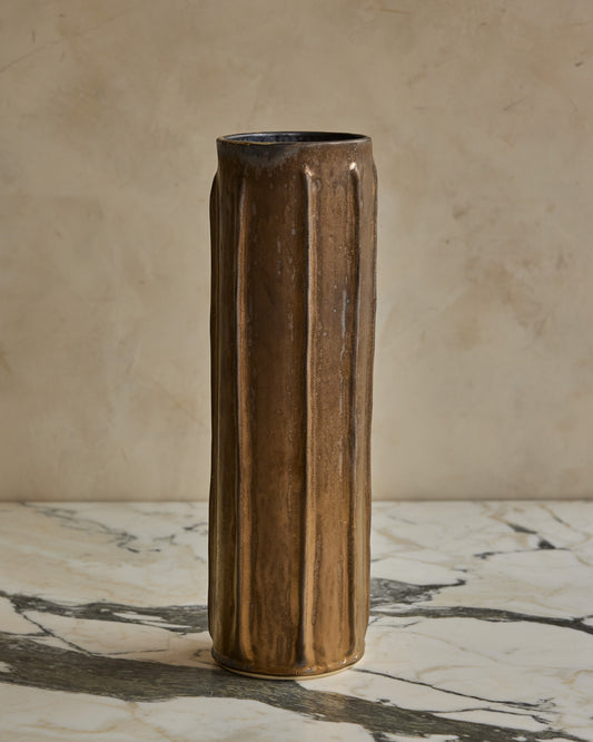 Hand Built Ceramic Column Vessel in Bronze