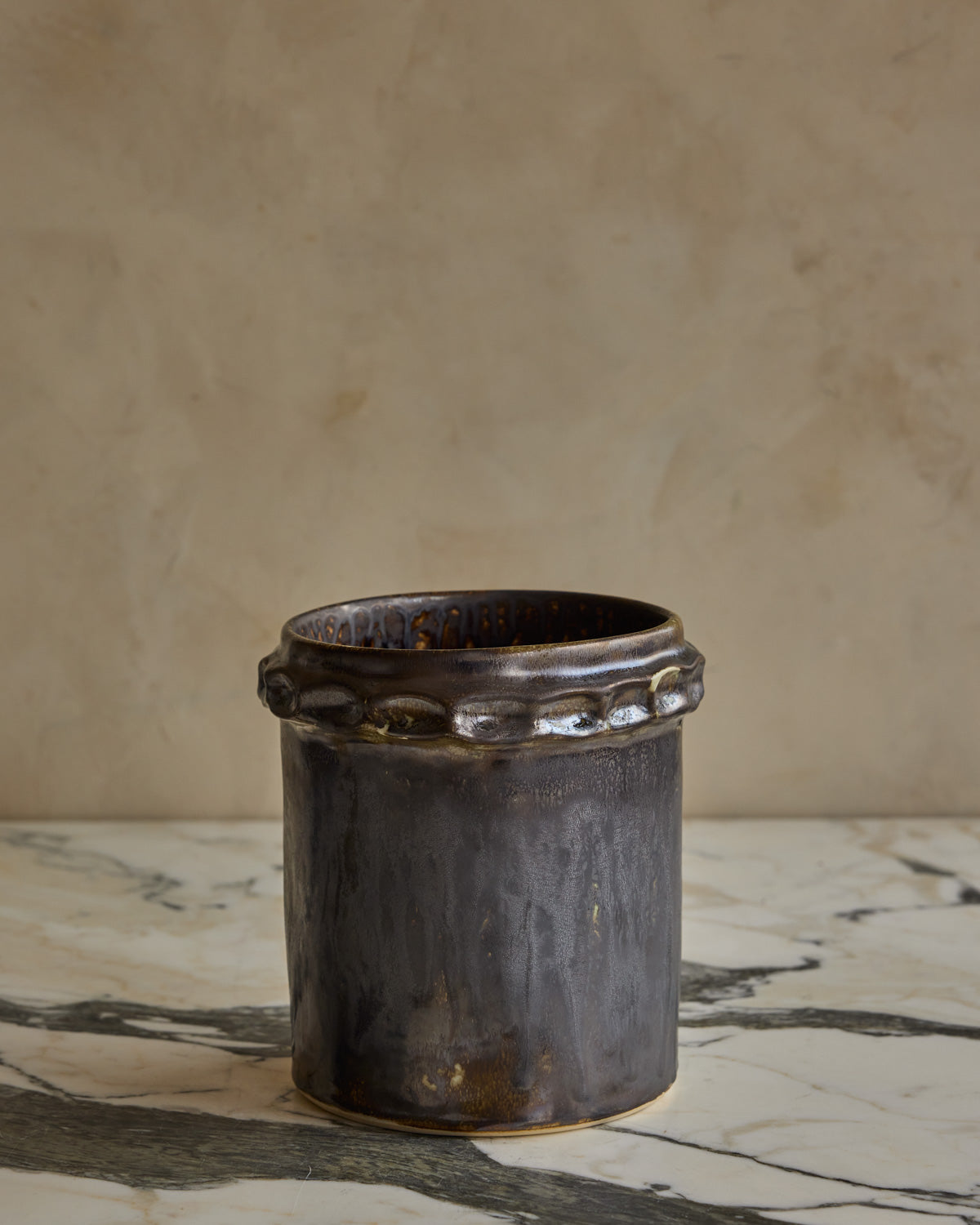 Hand Built Ceramic Chain Vessel in Bronze