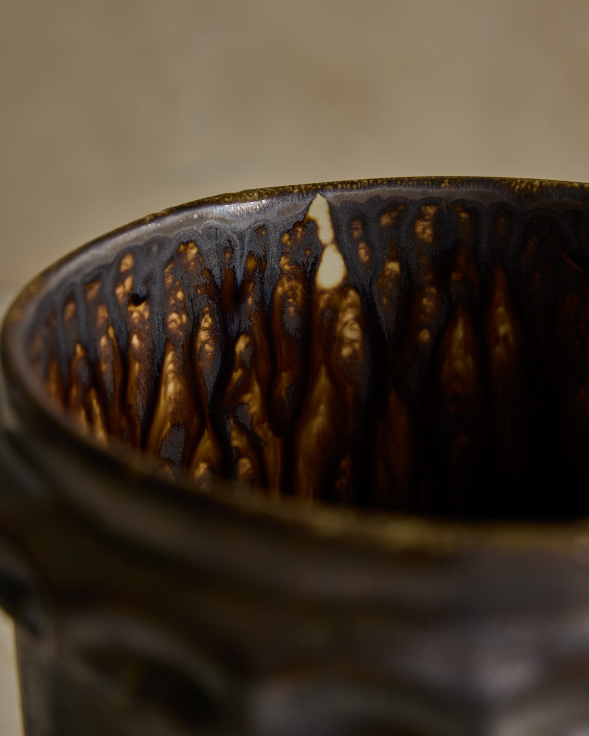 Hand Built Ceramic Chain Vessel in Bronze