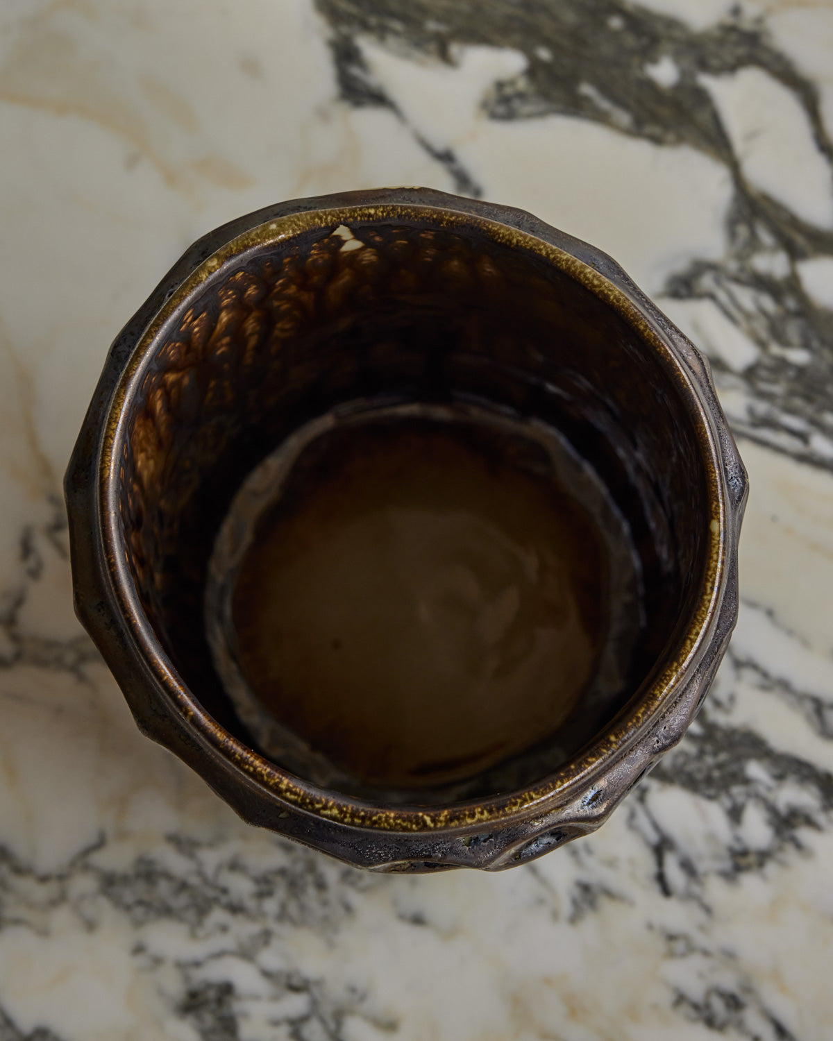 Hand Built Ceramic Chain Vessel in Bronze