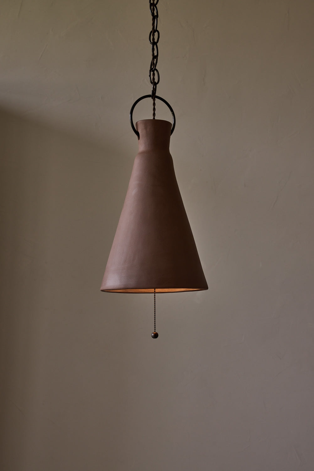Tall Cone Ceramic Funnel Pendant in Mud