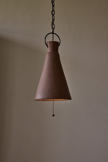 Tall Cone Ceramic Funnel Pendant in Mud