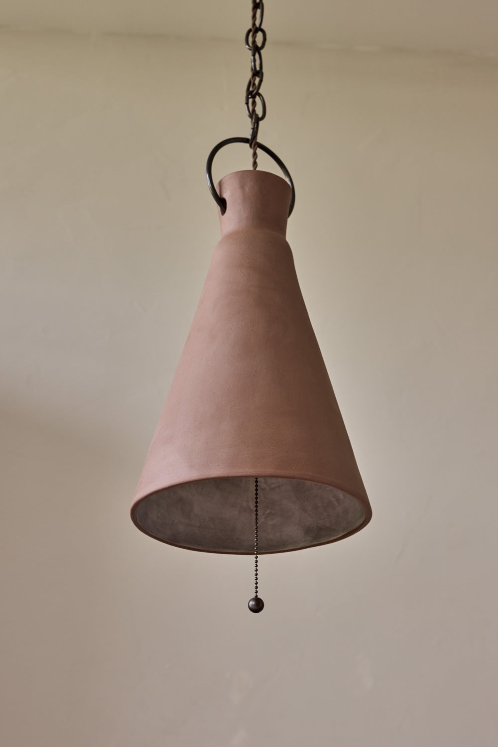 Tall Cone Ceramic Funnel Pendant in Mud