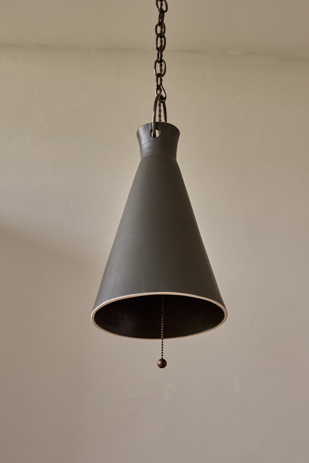Tall Cone Ceramic Funnel Pendant in Pepper