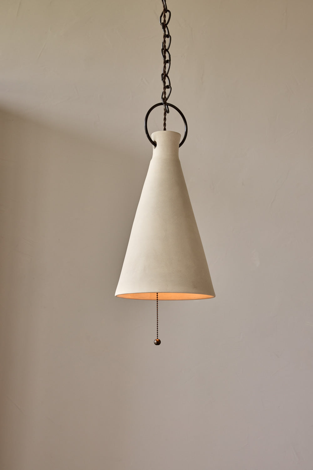 Tall Cone Ceramic Funnel Pendant in Sand