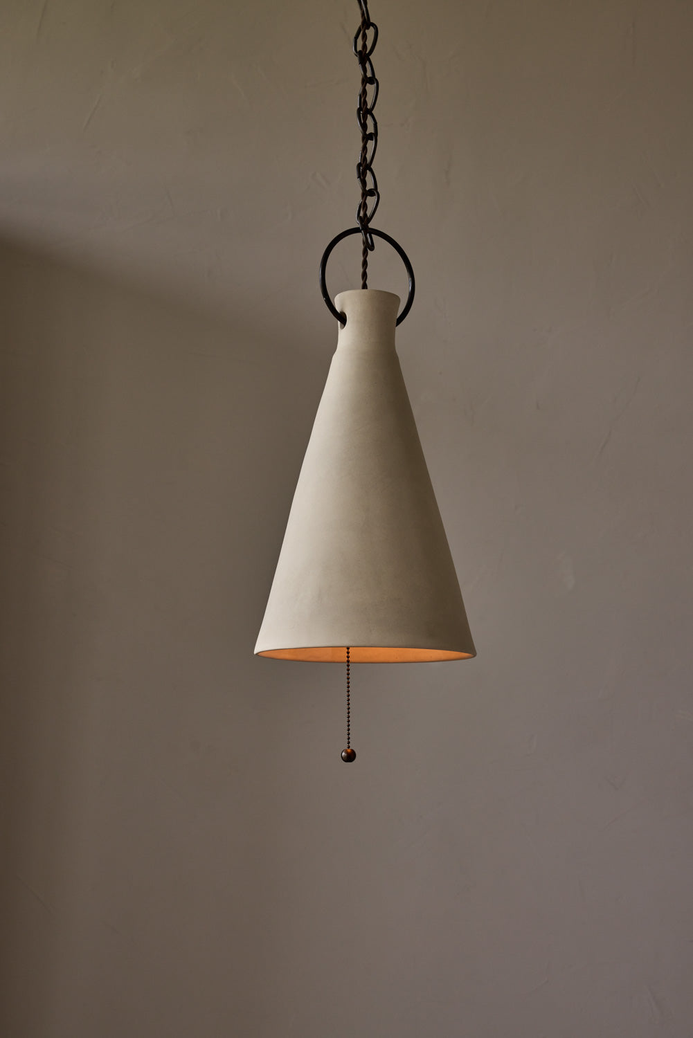 Tall Cone Ceramic Funnel Pendant in Sand