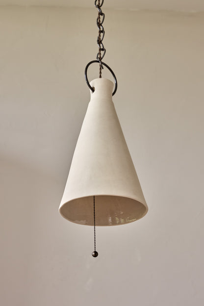 Tall Cone Ceramic Funnel Pendant in Sand