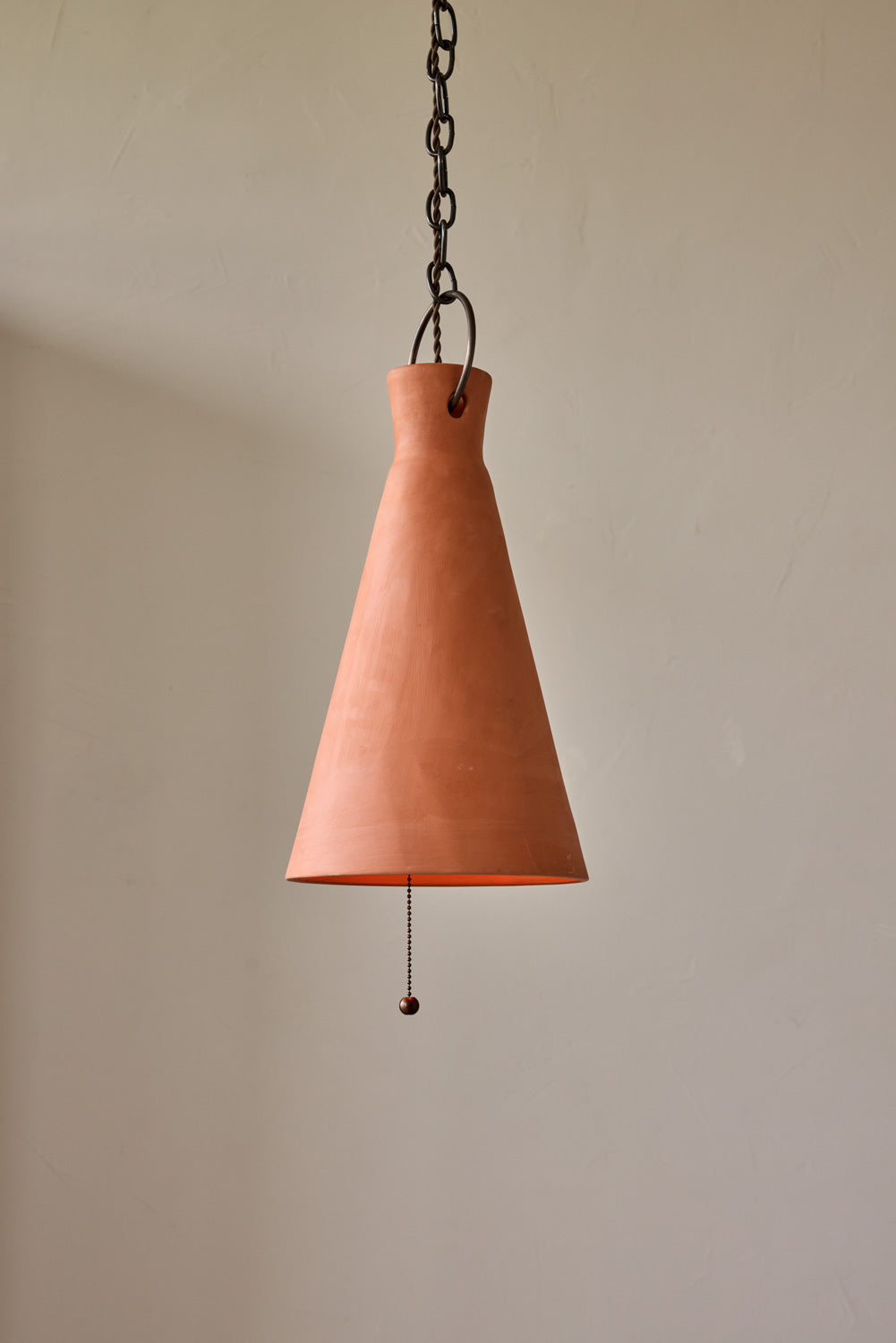 Tall Cone Ceramic Funnel Pendant in Terracotta