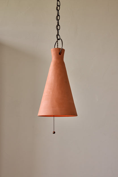 Tall Cone Ceramic Funnel Pendant in Terracotta