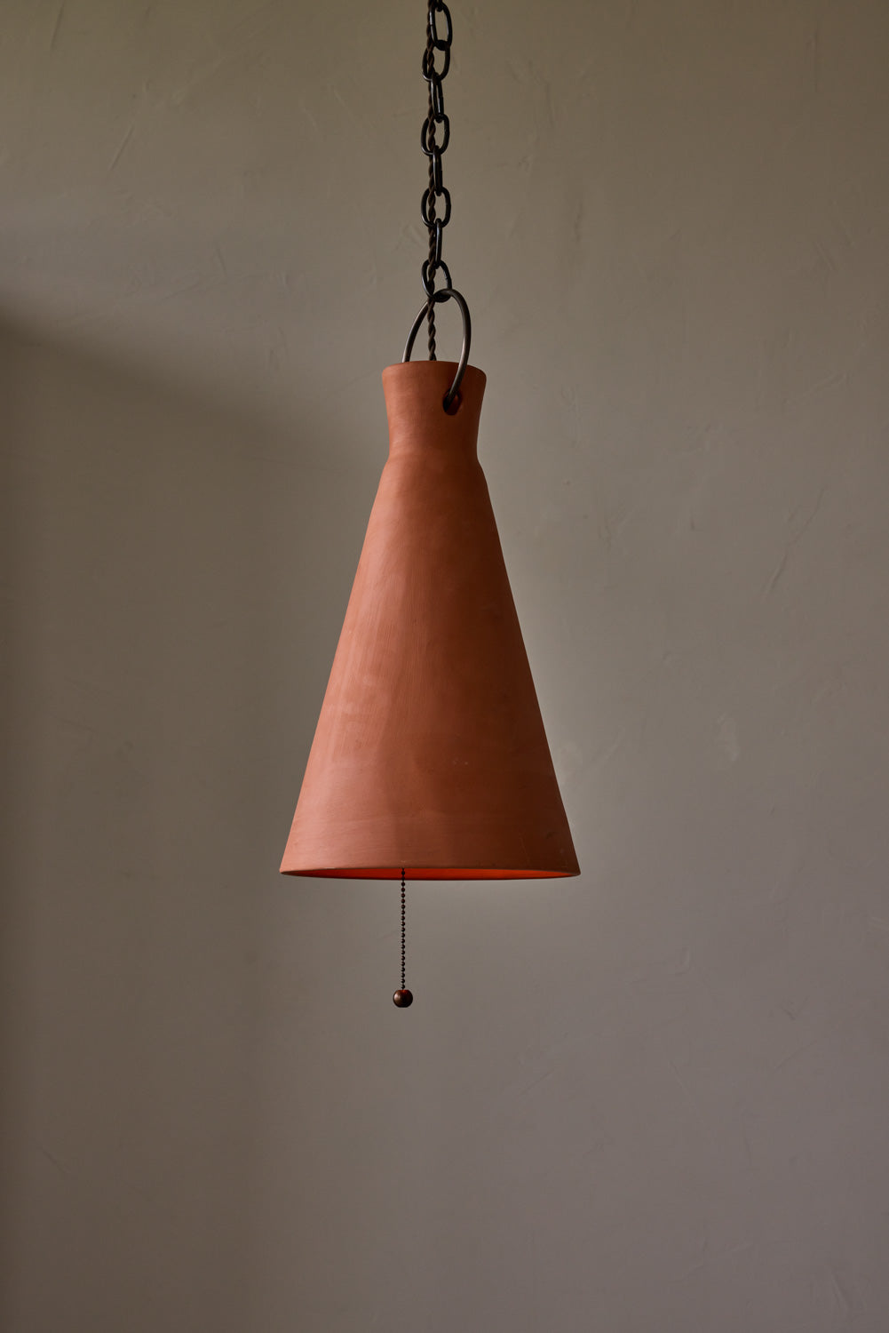 Tall Cone Ceramic Funnel Pendant in Terracotta