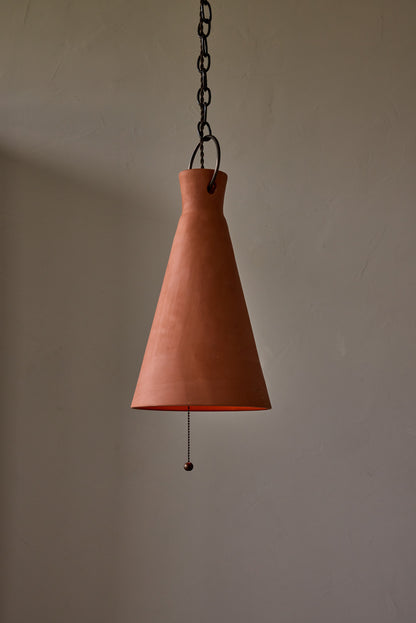 Tall Cone Ceramic Funnel Pendant in Terracotta